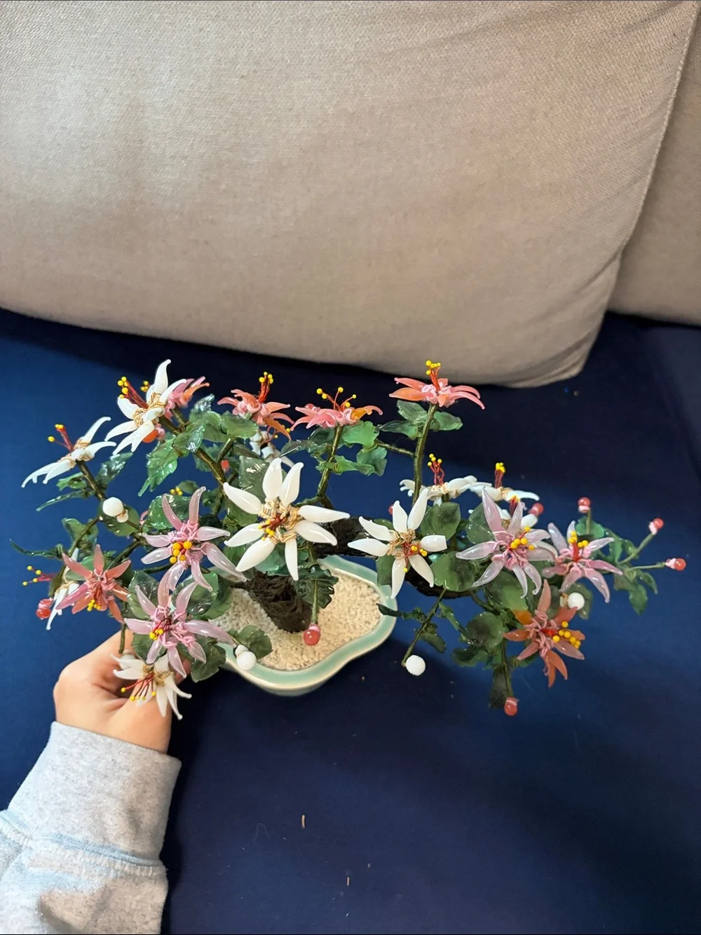 Ceramic Potted Faux Blossom Bonsai - Pink & White